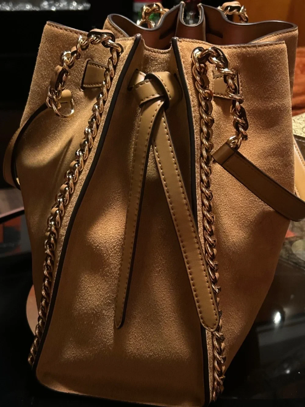 Mina Large Suede Chain Shoulder Bag - Picture 2 of 7